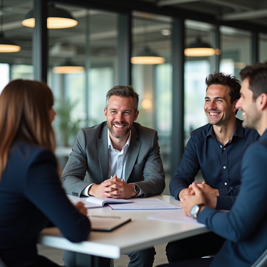 Sales team members practising negotiation techniques in structured group exercise