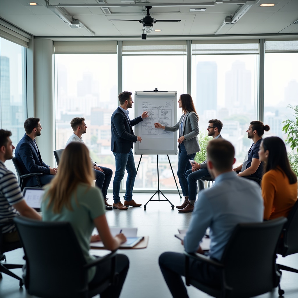 Sales team participating in negotiation skills workshop with live scenario practice